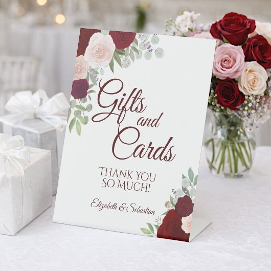 Rustic Burgundy Boho Floral Gifts & Cards Wedding Reclamebord Met Voetstuk
