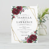 Rustic Burgundy Boho Floral Waterverf Wedding Kaart (Staand voorkant)