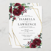 Rustic Burgundy Boho Floral Waterverf Wedding Kaart (Voorkant / Achterkant)