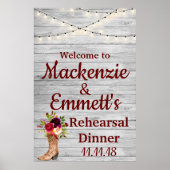 Rustic Burgundy Boho Rehearsal Dinner Welcome Sign Poster (Voorkant)