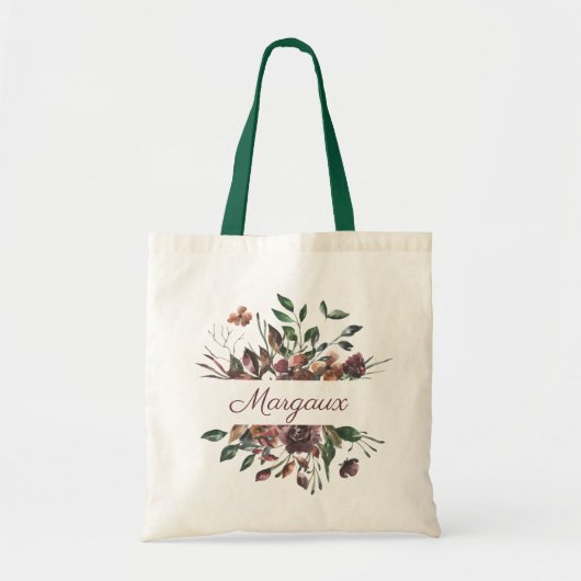 Rustic Burgundy Botanical Bouquet Monogram Tote Bag (Voorkant)