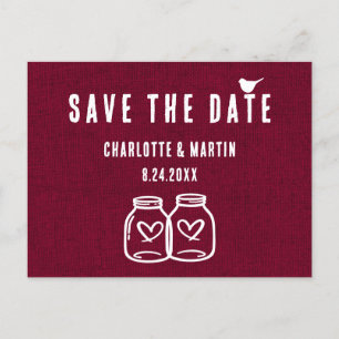 Rustic Burgundy Burlap Wedding Save the Date Aankondigingskaart
