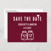 Rustic Burgundy Burlap Wedding Save the Date Aankondigingskaart (Voorkant / Achterkant)
