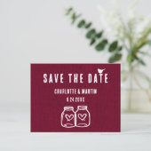 Rustic Burgundy Burlap Wedding Save the Date Aankondigingskaart (Staand voorkant)