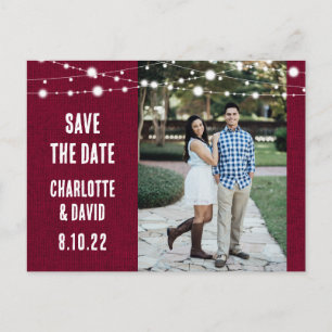 Rustic Burgundy Burlap Wedding Save the Date Photo Aankondigingskaart