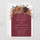 Rustic Burgundy Burnt Oranje Floral Arch Wedding Kaart (Voorkant)