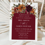 Rustic Burgundy Burnt Oranje Floral Arch Wedding Kaart<br><div class="desc">Deze uitnodigende trouwuitnodiging is voorzien van een prachtige waterverf die oranje verbrand is, een woeste bloem en een groenerige schikking. Pas het met uw details gemakkelijk en snel aan, druk eenvoudig de pas het knoop aan om de stijl en de plaatsing van de tekst verder te herschikken en te formatteren....</div>