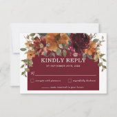 Rustic Burgundy Burnt Oranje Floral Arch Wedding RSVP Kaartje (Voorkant)
