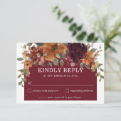 Rustic Burgundy Burnt Oranje Floral Arch Wedding RSVP Kaartje (Staand voorkant)