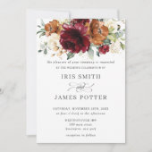Rustic Burgundy Burnt Oranje Ivory Floral Wedding Kaart (Voorkant)