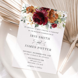 Rustic Burgundy Burnt Oranje Ivory Floral Wedding Kaart