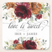 Rustic Burgundy Burnt Oranje Ivory Floral Wedding Kartonnen Onderzetters (Voorkant)
