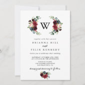 Rustic Burgundy Calligraphy Monogram Wedding Kaart (Voorkant)