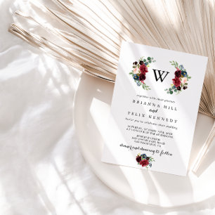 Rustic Burgundy Calligraphy Monogram Wedding Kaart