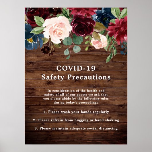 Rustic Burgundy COVID-19 Coronavirus Safety Poster (Voorkant)