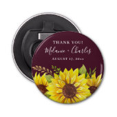 Rustic Burgundy Dank je zonnebloempjes Button Flesopener (Voorkant)