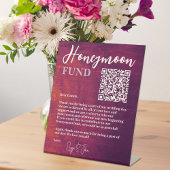 Rustic Burgundy Elegant QR Code Honeymoon Fund Reclamebord Met Voetstuk