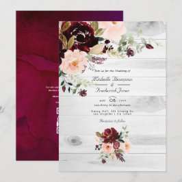 Rustic Burgundy en Blush Bloemencode Bruiloft QR Kaart
