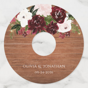 Rustic Burgundy en Blush Floral Wedding Wijnglaslabel