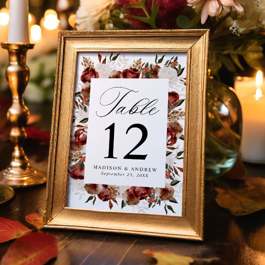 Rustic Burgundy en Ivoren Rozen Bruiloft Kaart