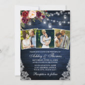 Rustic Burgundy Floral 3 Foto Jar Lights Wedding Kaart (Voorkant)