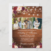 Rustic Burgundy Floral 3 Foto Wood Weddenschap Kaart (Voorkant)