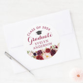Rustic Burgundy Floral Afstuderen Afstuderen Ronde Sticker (Envelop)