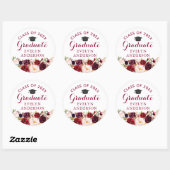 Rustic Burgundy Floral Afstuderen Afstuderen Ronde Sticker (Vel)