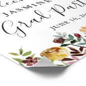 Rustic Burgundy Floral Afstuderen Welkomstteken Poster (Hoek)