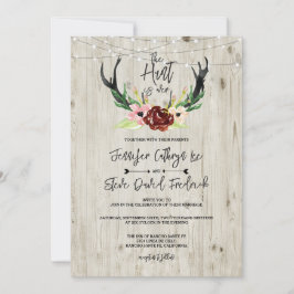 Rustic Burgundy Floral Antler Hunt is over het huw Kaart