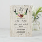 Rustic Burgundy Floral Antler Hunt is over het huw Kaart (Staand voorkant)