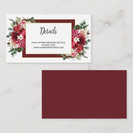Rustic Burgundy Floral Boho Winter Wedding Website Informatiekaartje (Voorkant / Achterkant)