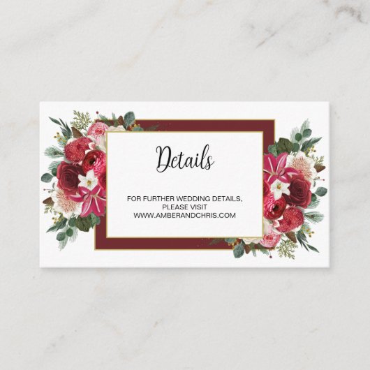 Rustic Burgundy Floral Boho Winter Wedding Website Informatiekaartje (Voorkant)