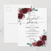 Rustic Burgundy Floral Bridal Shower Briefkaart (Voorkant / Achterkant)