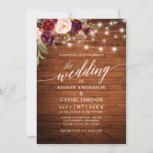 Rustic Burgundy Floral Calligrafie Foto bruiloft Kaart (Voorkant)