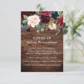 Rustic Burgundy Floral COVID-19 Safety Wedding Informatiekaartje (Staand voorkant)