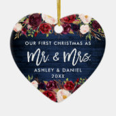 Rustic Burgundy Floral eerste kerstblauw Keramisch Ornament (Voorkant)