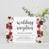 Rustic Burgundy Floral Elopement Reception nodigt  Kaart (Staand voorkant)