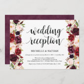 Rustic Burgundy Floral Elopement Reception nodigt  Kaart (Voorkant / Achterkant)