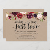 Rustic Burgundy Floral Elopement Reception nodigt  Kaart (Voorkant / Achterkant)