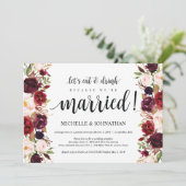 Rustic Burgundy Floral Elopement Reception nodigt Kaart (Staand voorkant)