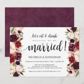 Rustic Burgundy Floral Elopement Reception nodigt Kaart (Voorkant / Achterkant)