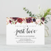 Rustic Burgundy Floral Elopement Reception nodigt Kaart (Staand voorkant)