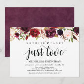 Rustic Burgundy Floral Elopement Reception nodigt Kaart (Voorkant / Achterkant)