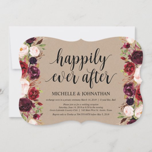 Rustic Burgundy Floral Elopement Reception nodigt  Kaart (Voorkant)