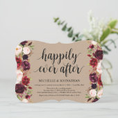 Rustic Burgundy Floral Elopement Reception nodigt  Kaart (Staand voorkant)