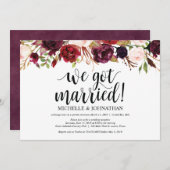 Rustic Burgundy Floral Elopement Reception nodigt  Kaart (Voorkant / Achterkant)