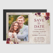 Rustic Burgundy Floral Foto Save the Date Magnet (Voorkant / Achterkant)
