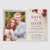Rustic Burgundy Floral Foto Save the Date Magnet (Voorkant)