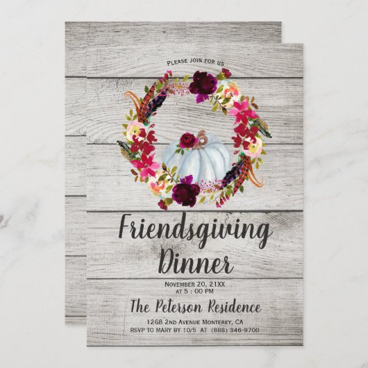 Rustic Burgundy Floral Friendsgiving Kaart (Voorkant / Achterkant)